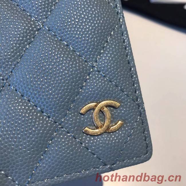 Chanel Calfskin Leather & Gold-Tone Metal Wallet A80385 Light Blue