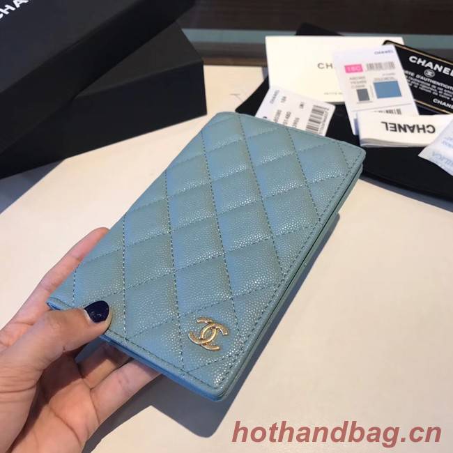 Chanel Calfskin Leather & Gold-Tone Metal Wallet A80385 Light Sky Blue