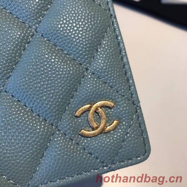 Chanel Calfskin Leather & Gold-Tone Metal Wallet A80385 Light Sky Blue