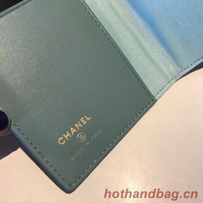 Chanel Calfskin Leather & Gold-Tone Metal Wallet A80385 Light Sky Blue