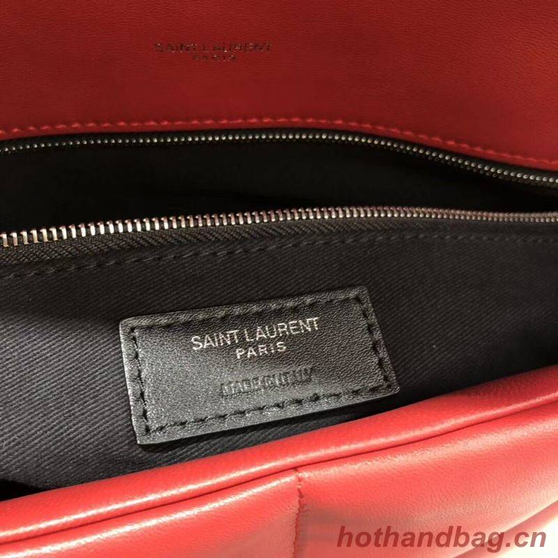 Yves Saint Laurent LOULOU PUFFER MEDIUM BAG IN QUILTED CRINKLED MATTE LEATHER Y577475 Red