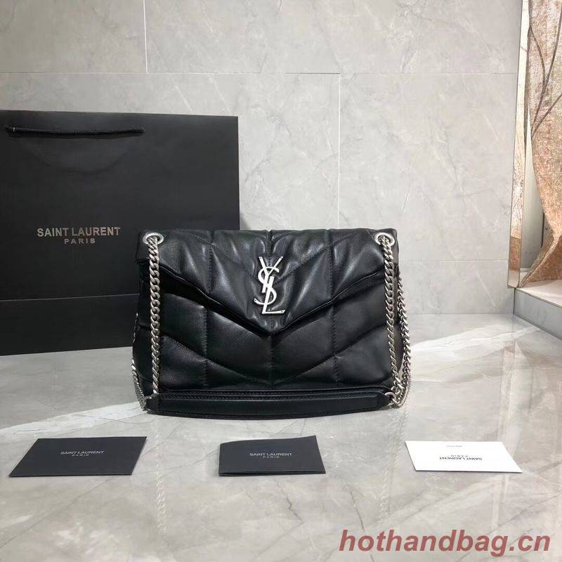 Yves Saint Laurent LOULOU PUFFER SMALL BAG IN QUILTED CRINKLED MATTE LEATHER Y577476 Black