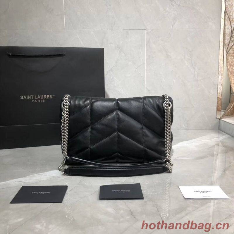 Yves Saint Laurent LOULOU PUFFER SMALL BAG IN QUILTED CRINKLED MATTE LEATHER Y577476 Black