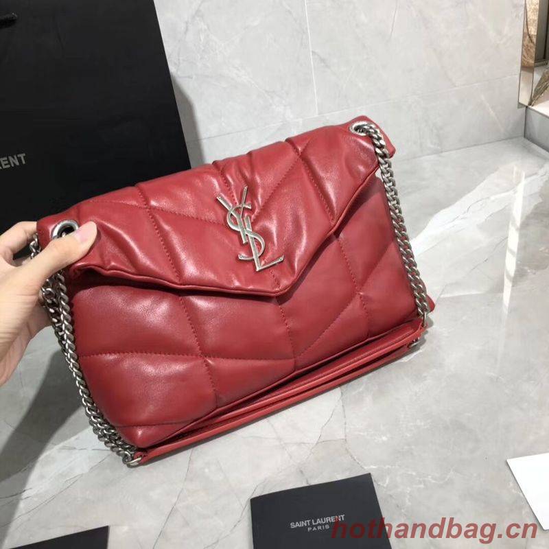 Yves Saint Laurent LOULOU PUFFER SMALL BAG IN QUILTED CRINKLED MATTE LEATHER Y577476 Red