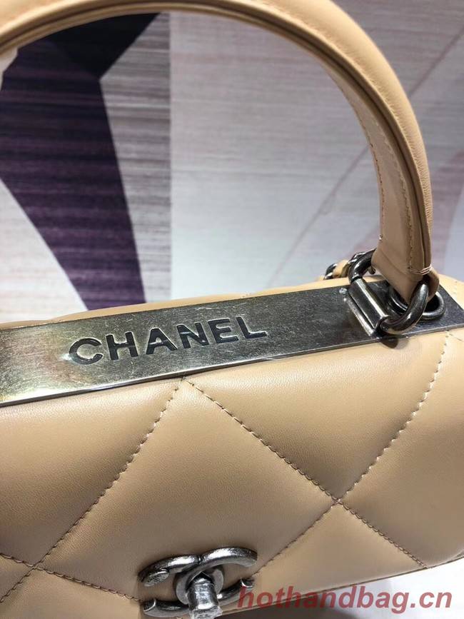 Chanel CC original lambskin top handle flap bag A92236 apricot&silver-Tone Metal