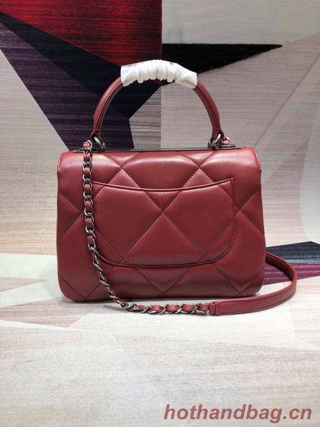 Chanel CC original lambskin top handle flap bag A92236 red&silver-Tone Metal