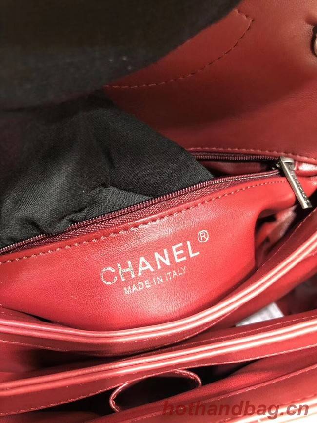 Chanel CC original lambskin top handle flap bag A92236 red&silver-Tone Metal