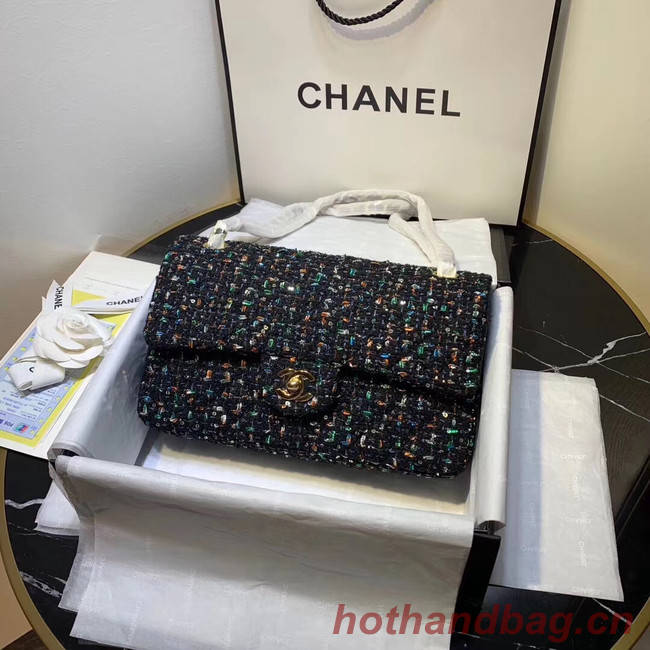 CHANEL Tweed Calfskin -Tone & Gold-Tone Metal 1112 dark blue