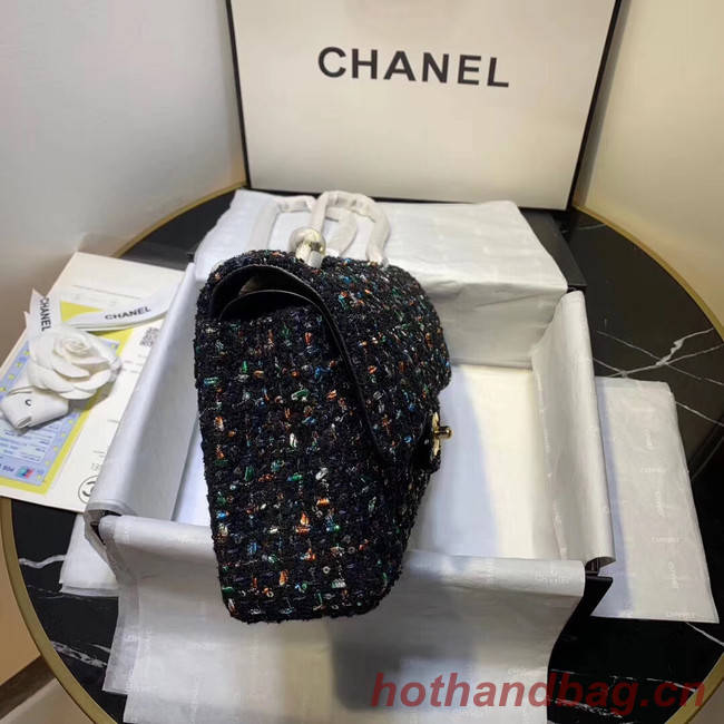 CHANEL Tweed Calfskin -Tone & Gold-Tone Metal 1112 dark blue