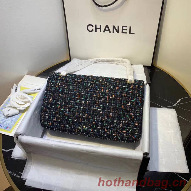 CHANEL Tweed Calfskin -Tone & Gold-Tone Metal 1112 dark blue