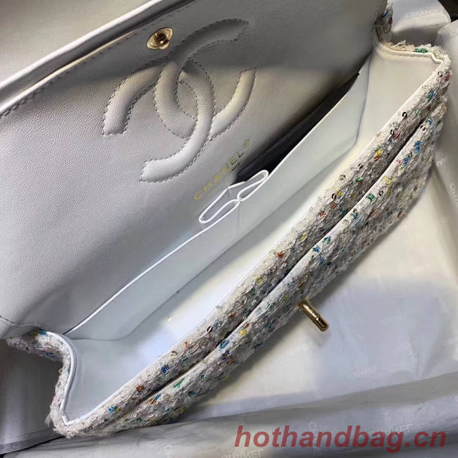 CHANEL Tweed Calfskin -Tone & Gold-Tone Metal 1112 white