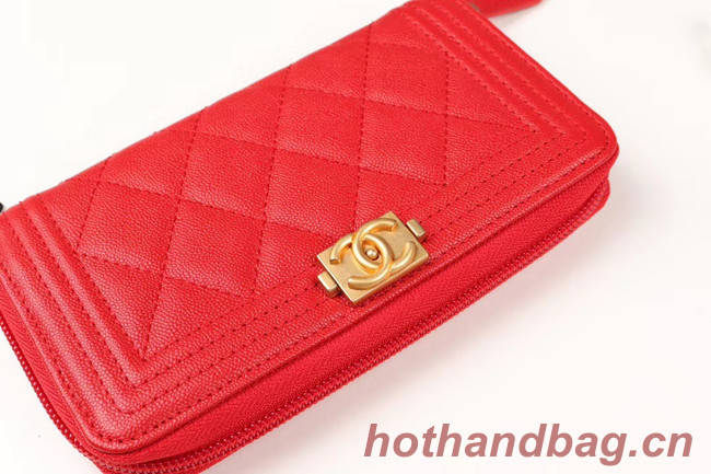 Chanel Calfskin Leather & Gold-Tone Metal Wallet A80566 red