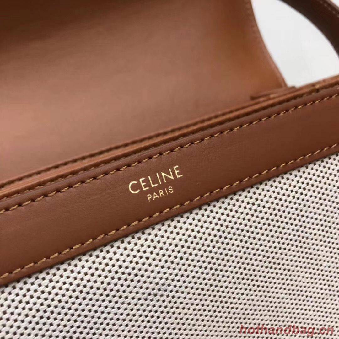 CELINE LARGE TRIOMPHE BAG IN TEXTILE AND NATURAL CALFSKIN 18887 Brown