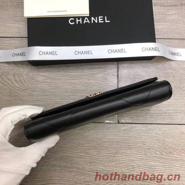 Chanel sheepskin & Gold-Tone Metal Wallet A6871 black