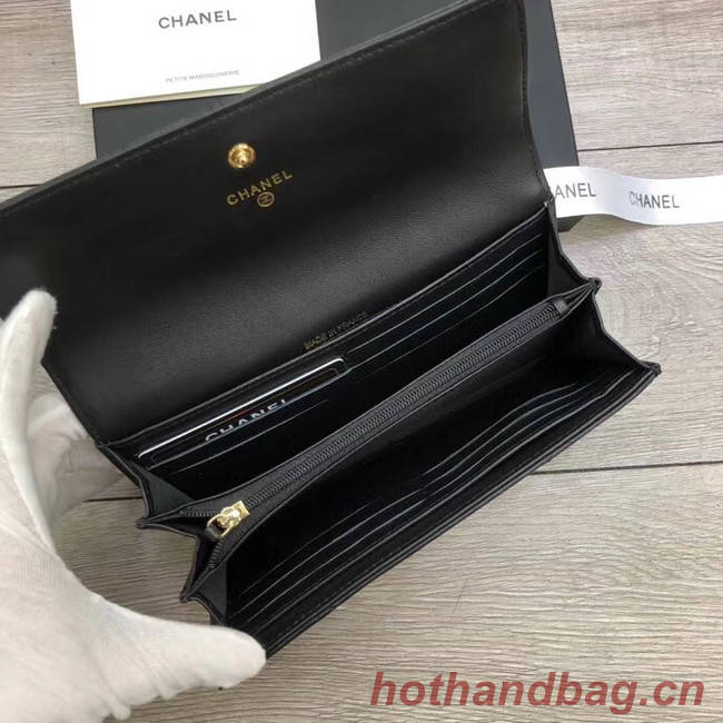 Chanel sheepskin & Gold-Tone Metal Wallet A6871 black