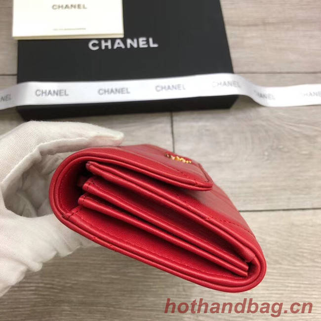 Chanel sheepskin & Gold-Tone Metal Wallet A6871 red