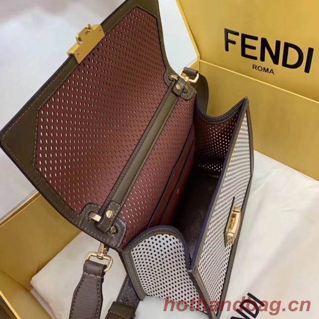 Fendi KAN U leather bag 8BT313 Khaki&white