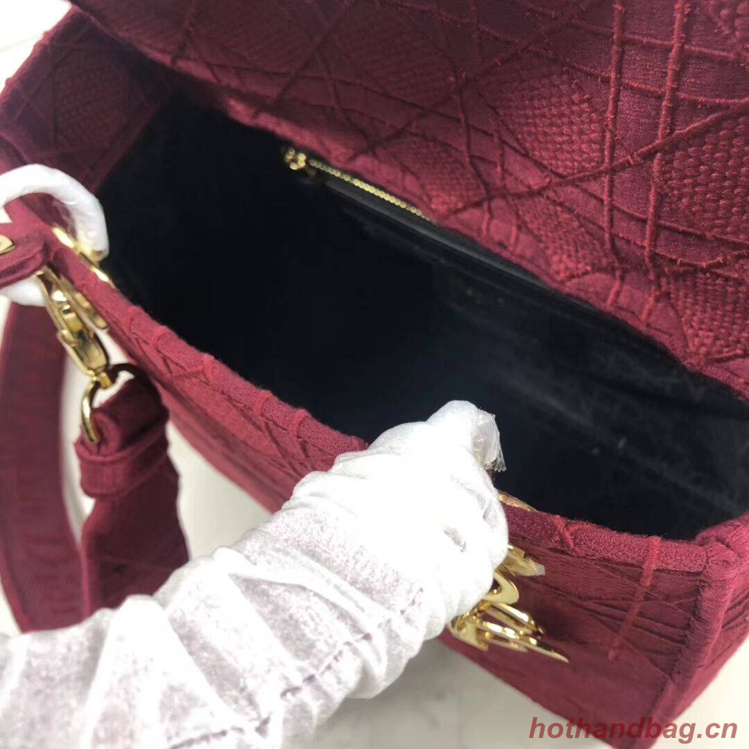 LADY DIOR TOTE BAG IN EMBROIDERED CANVAS C4532 Bordeaux