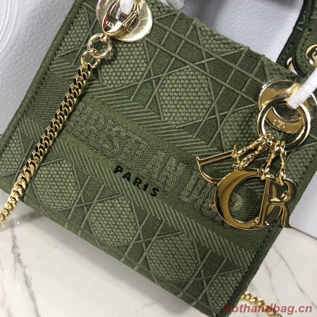 MINI LADY DIOR TOTE BAG IN EMBROIDERED CANVAS C4531 Blackish green