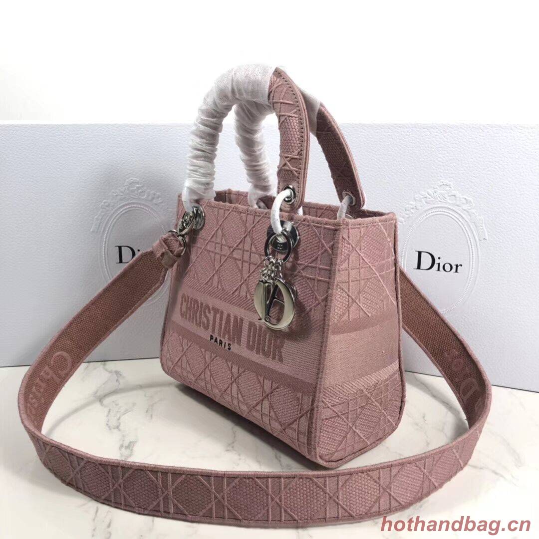LADY DIOR TOTE BAG IN EMBROIDERED CANVAS C4532 pink