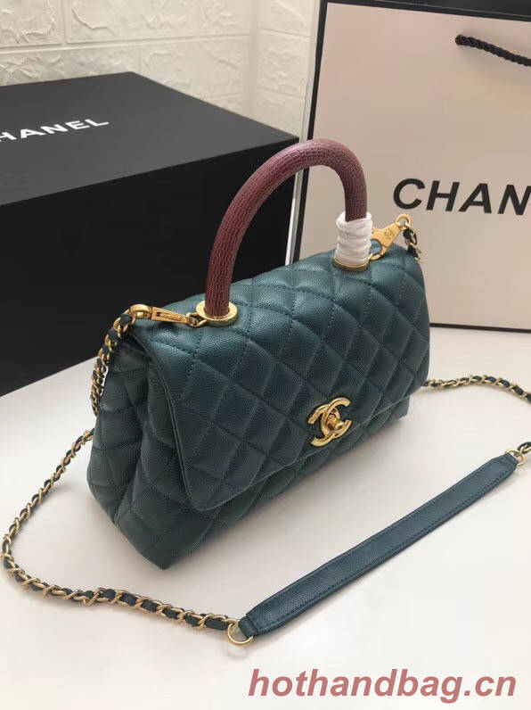 Chanel Small Flap Bag with Red Top Handle A92990 blue