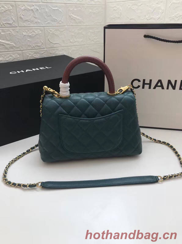 Chanel Small Flap Bag with Red Top Handle A92990 blue