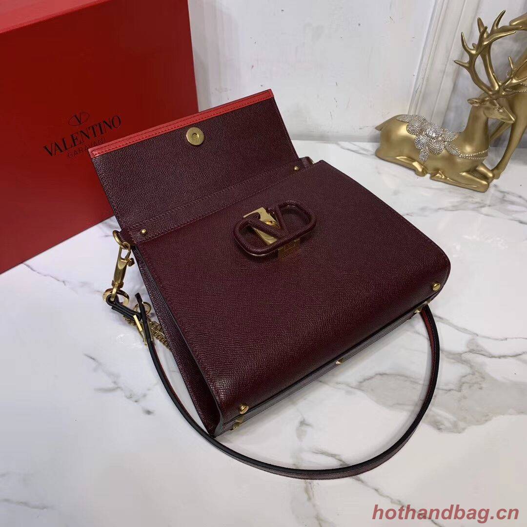 VALENTINO Origianl leather Tote Bag V0025 Burgundy