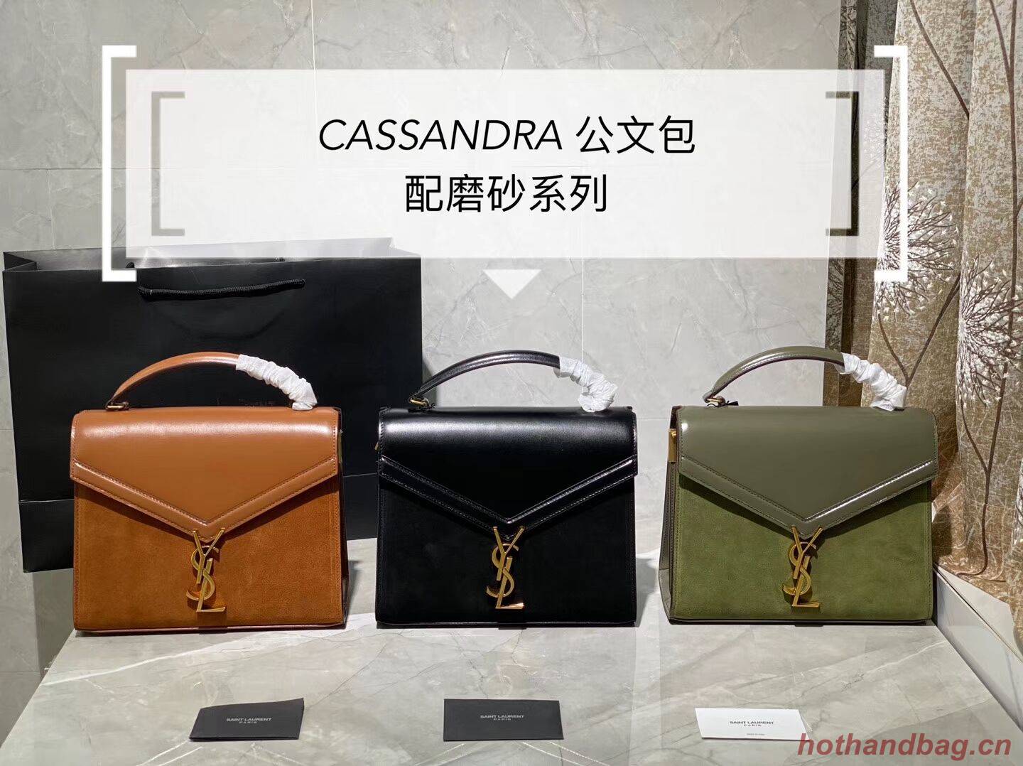 CASSANDRA MEDIUM TOP HANDLE BAG IN SMOOTH LEATHER AND SUEDE Y578001 black