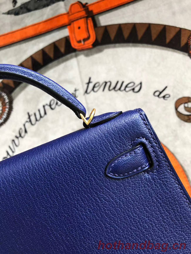 Hermes original mini Kelly chevre mysore K19CM blue&Gold Metal