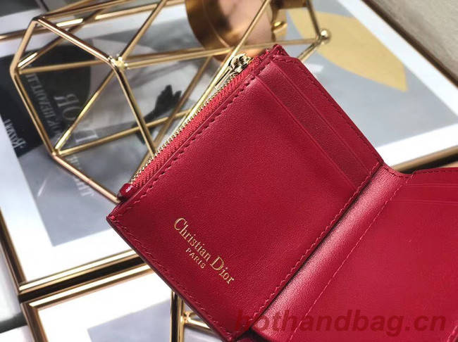 Dior MEDIUM RED 30 MONTAIGNE LOTUS PATENT CALFSKIN WALLET S2057