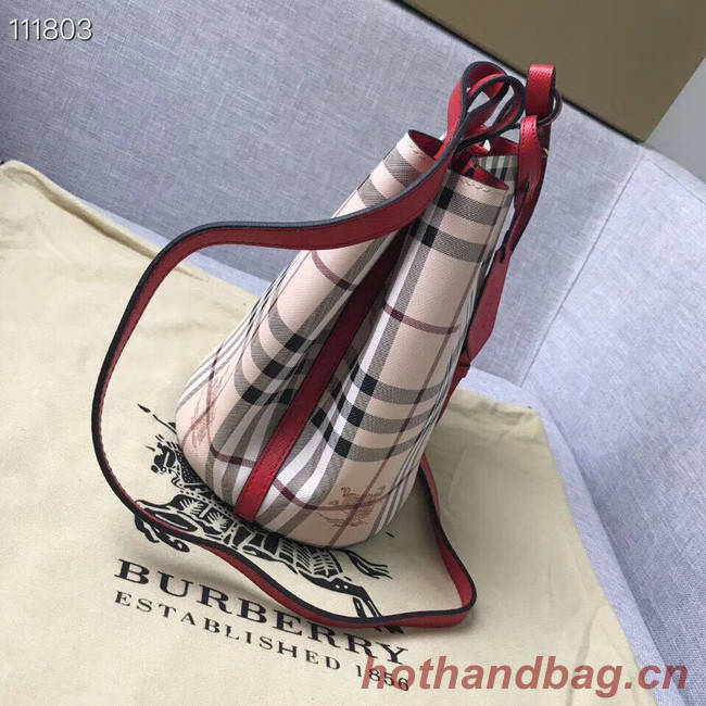 BURBERRY Banner small vintage check and leather tote Bag 1581 red