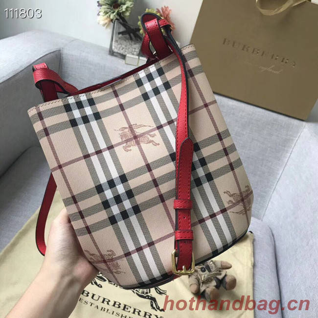 BURBERRY Banner small vintage check and leather tote Bag 1581 red