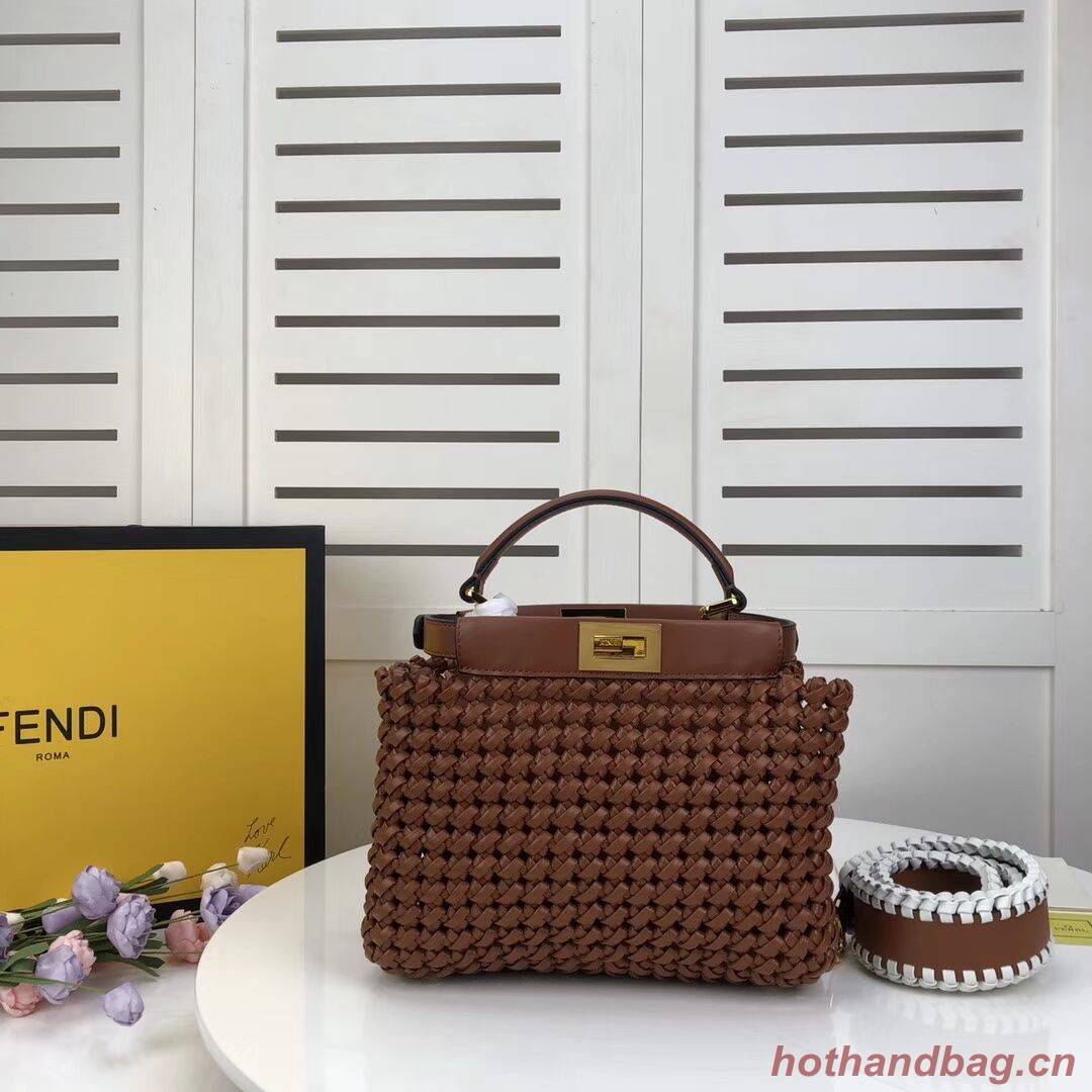 FENDI PEEKABOO ICONIC MINI leather bag 8BN244 brown