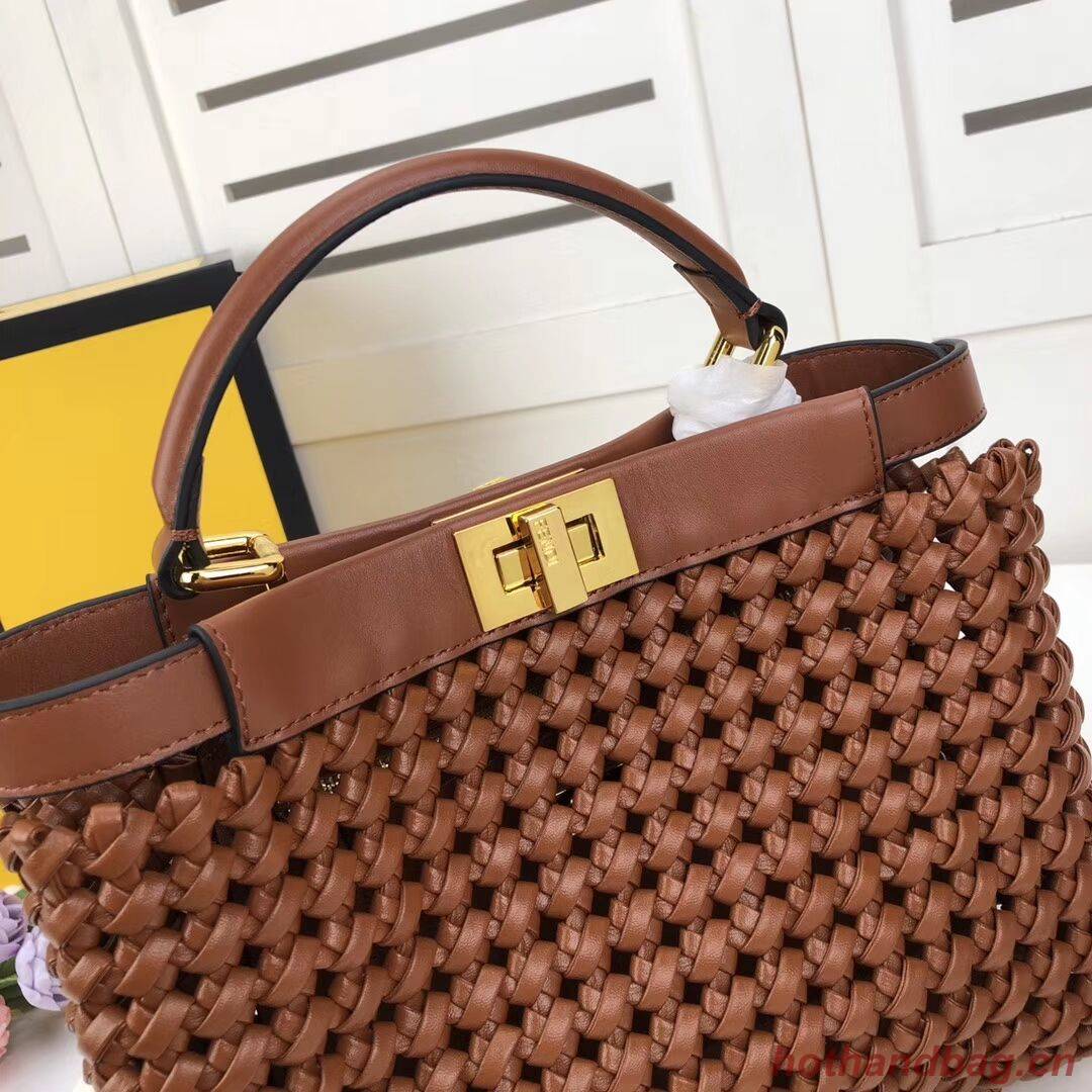 FENDI PEEKABOO ICONIC MINI leather bag 8BN244 brown