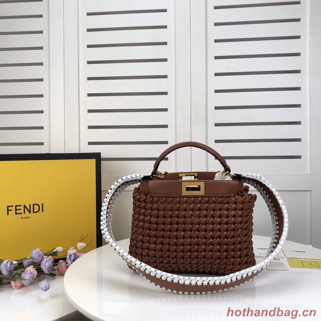 FENDI PEEKABOO ICONIC MINI leather bag 8BN244 brown