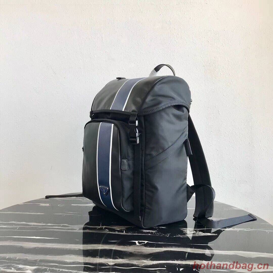 Prada Technical fabric and leather backpack 2VZ135 black&blue