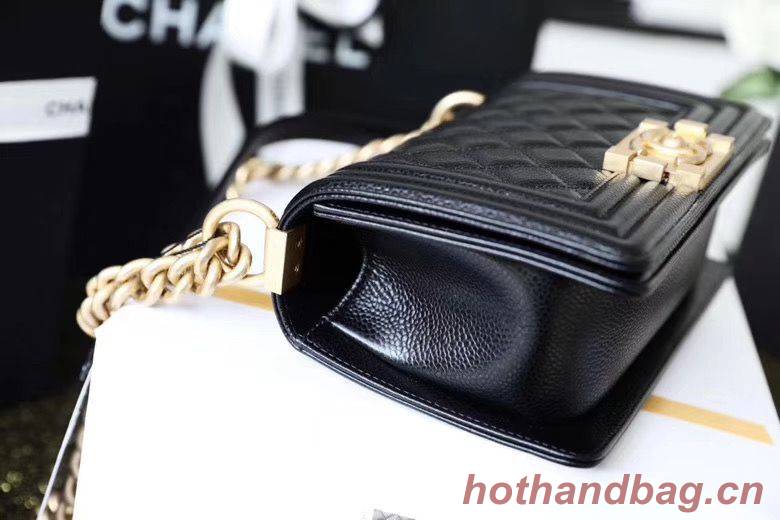 Chanel Le Boy Flap Shoulder Bag Original Cavier Leather A67085 Black Gold Buckle