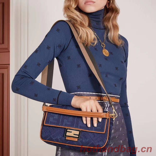 Fendi BAGUETTE LARGE Blue denim bag BR771A9