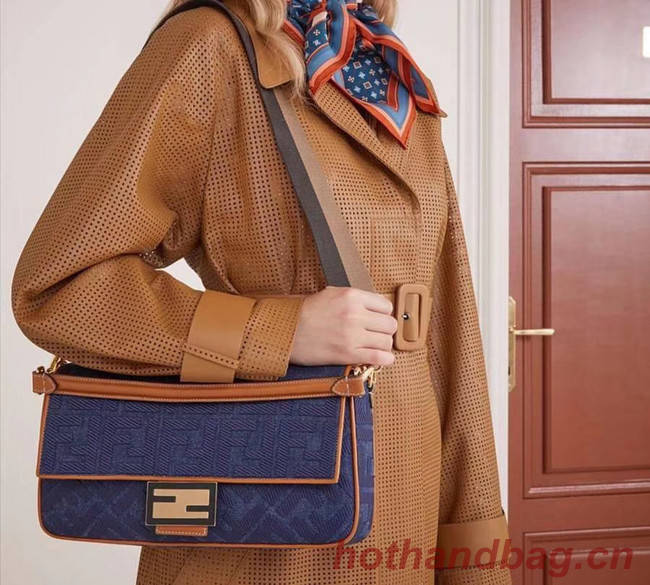 Fendi BAGUETTE LARGE Blue denim bag BR771A9