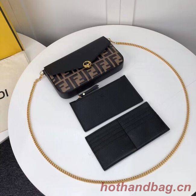 Fendi WALLET ON CHAIN WITH POUCHES leather mini-bag F0005 black&brown