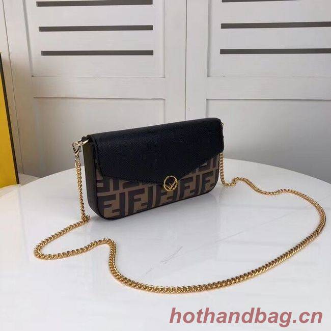 Fendi WALLET ON CHAIN WITH POUCHES leather mini-bag F0005 black&brown