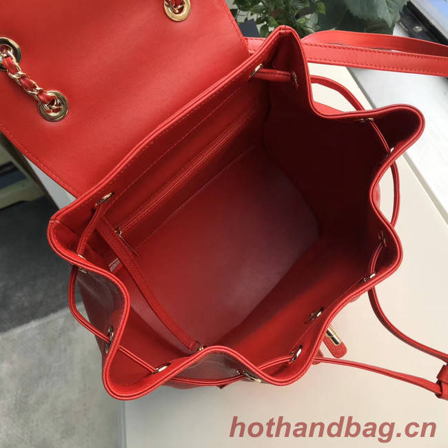 Chanel backpack Grained Calfskin & Gold-Tone Metal A57571 red