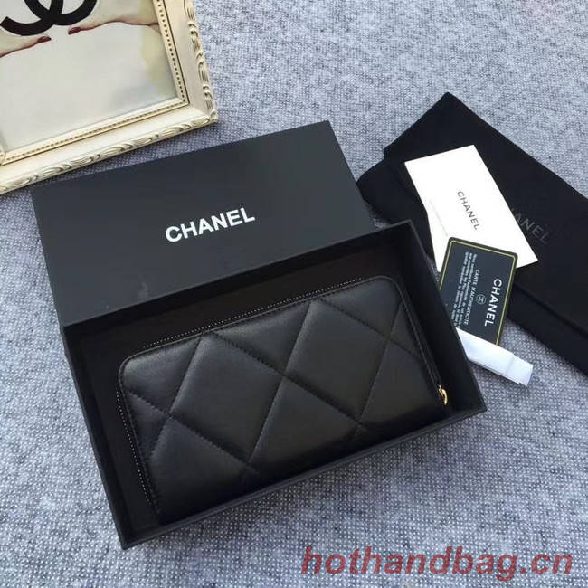 CHANEL 19 sheepskin & Gold-Tone Metal Wallet AP1063 black