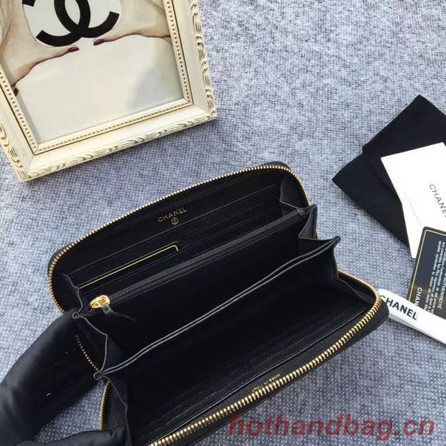 CHANEL 19 sheepskin & Gold-Tone Metal Wallet AP1063 black