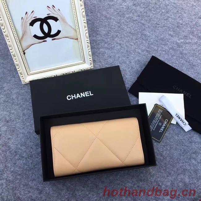 Chanel sheepskin & Gold-Tone Metal Wallet AP0955 apricot