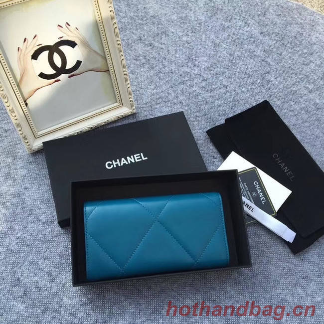 Chanel sheepskin & Gold-Tone Metal Wallet AP0955 blue