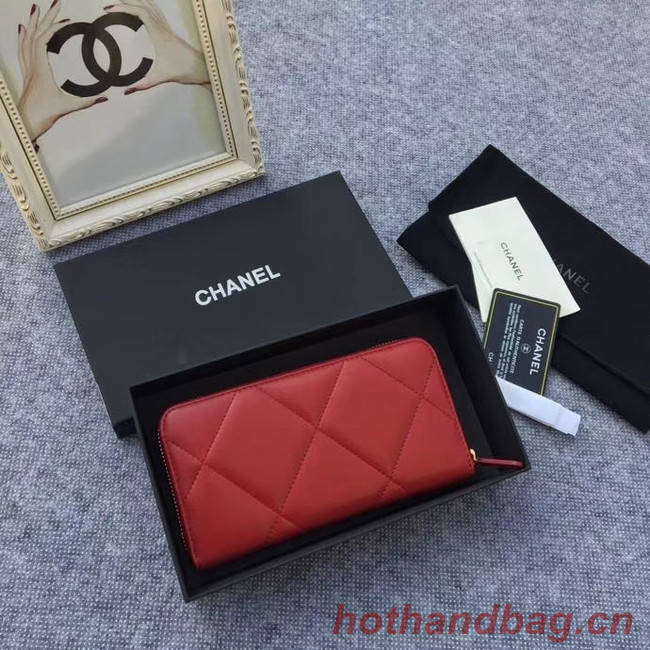 CHANEL 19 sheepskin & Gold-Tone Metal Wallet AP1063 Burgundy