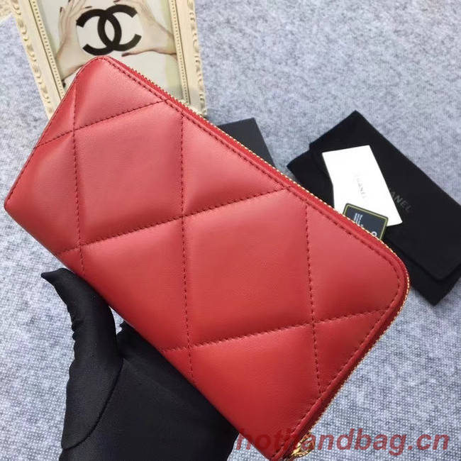 CHANEL 19 sheepskin & Gold-Tone Metal Wallet AP1063 Burgundy