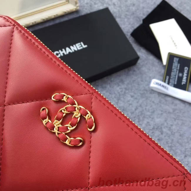 CHANEL 19 sheepskin & Gold-Tone Metal Wallet AP1063 Burgundy