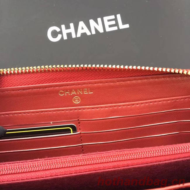 CHANEL 19 sheepskin & Gold-Tone Metal Wallet AP1063 Burgundy